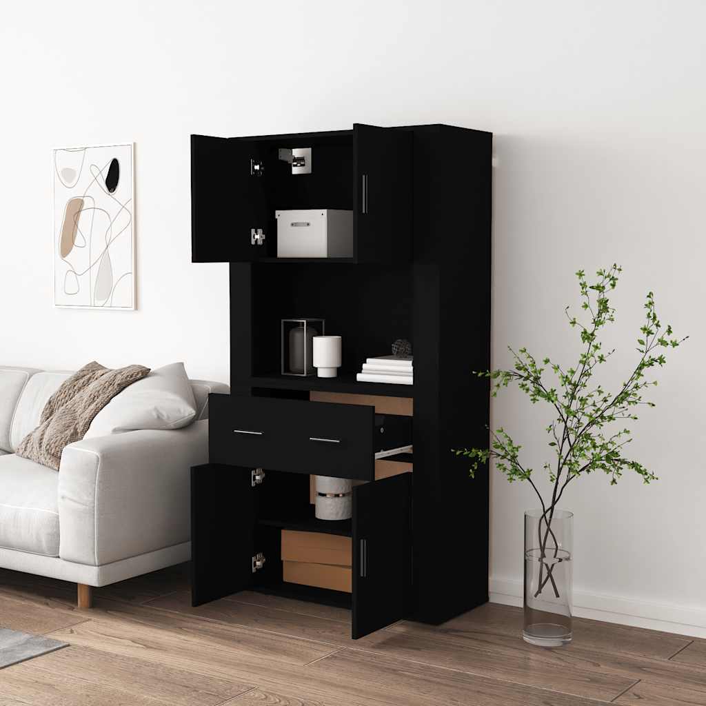 Highboard Black Engineered Wood