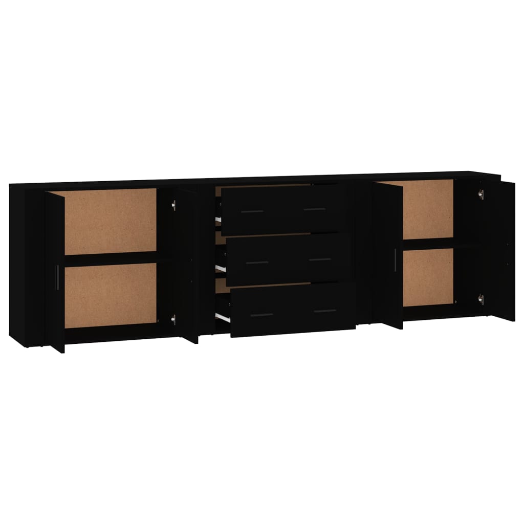 Sideboards 3 pcs Black Engineered Wood