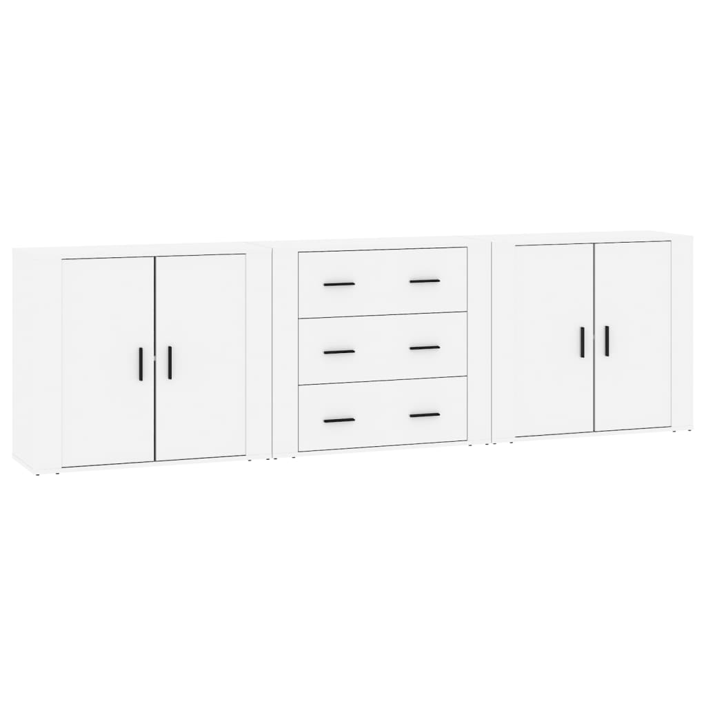 Sideboards 3 pcs High Gloss White Engineered Wood