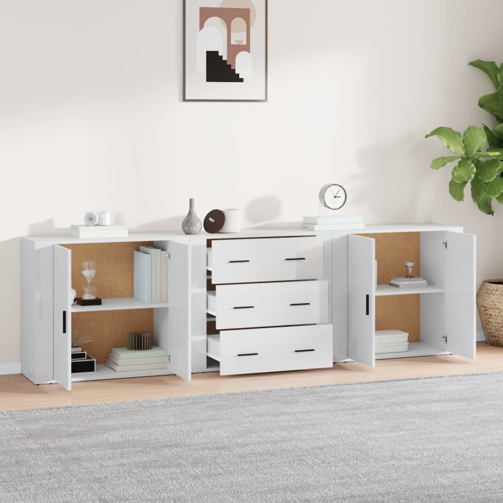 Sideboards 3 pcs High Gloss White Engineered Wood