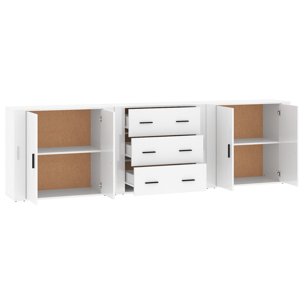 Sideboards 3 pcs High Gloss White Engineered Wood