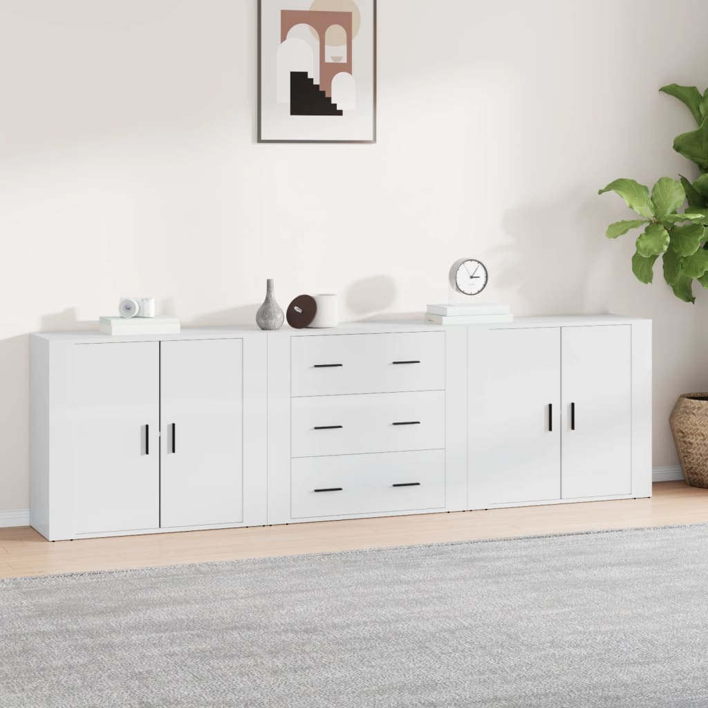 Sideboards 3 pcs High Gloss White Engineered Wood