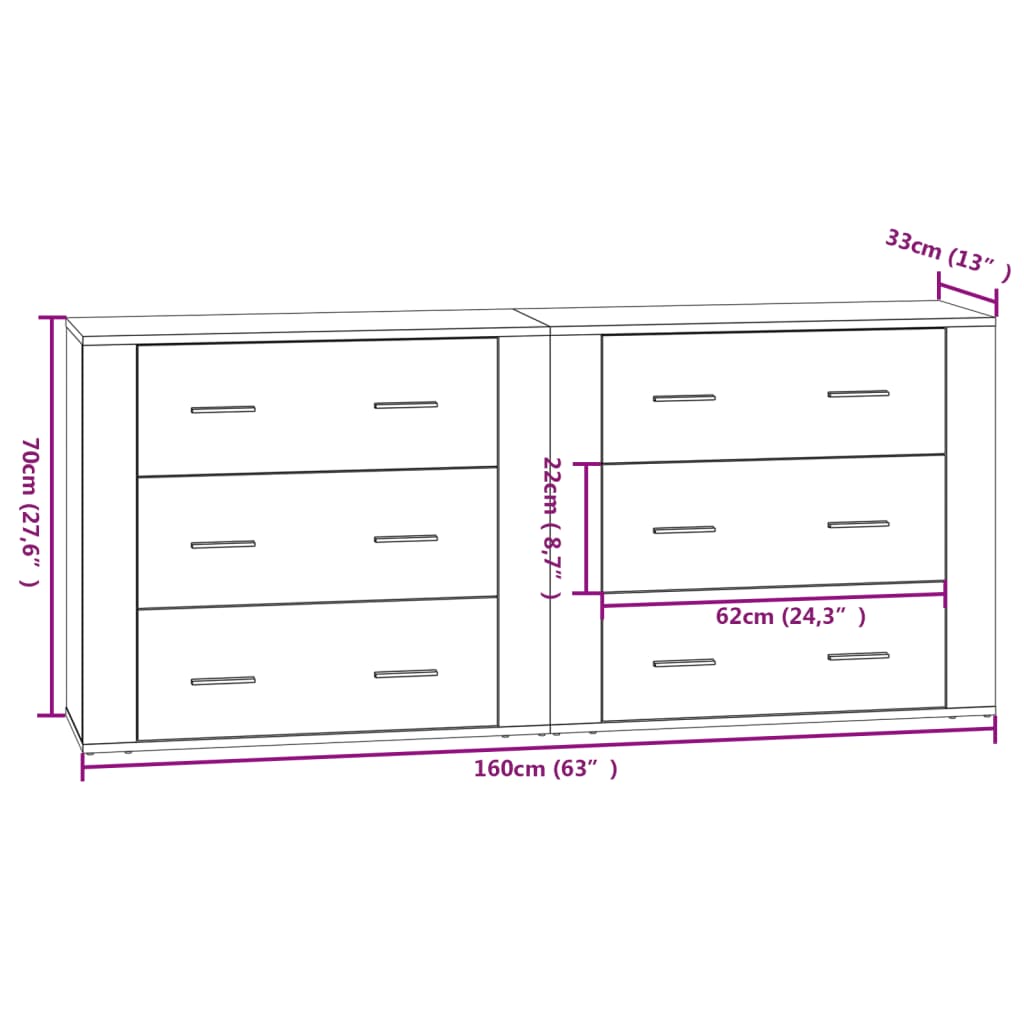 Sideboards 2 pcs High Gloss White Engineered Wood