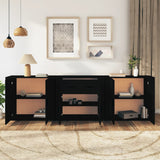 Sideboards 3 pcs Black Engineered Wood - Side View