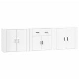 Sideboards 3 pcs High Gloss White Engineered Wood - Front View