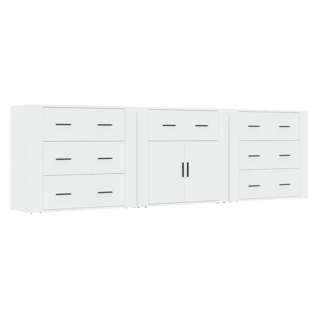 Sideboards 3 pcs High Gloss White Engineered Wood