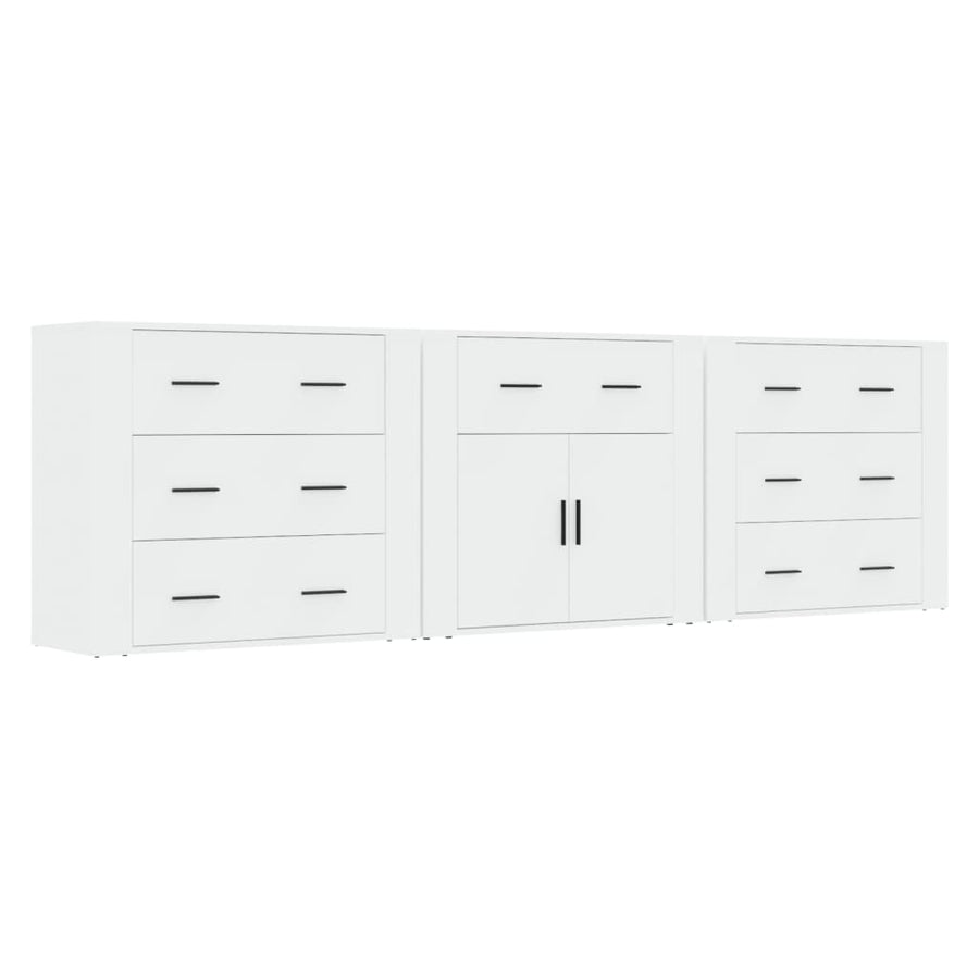 Sideboards 3 pcs High Gloss White Engineered Wood