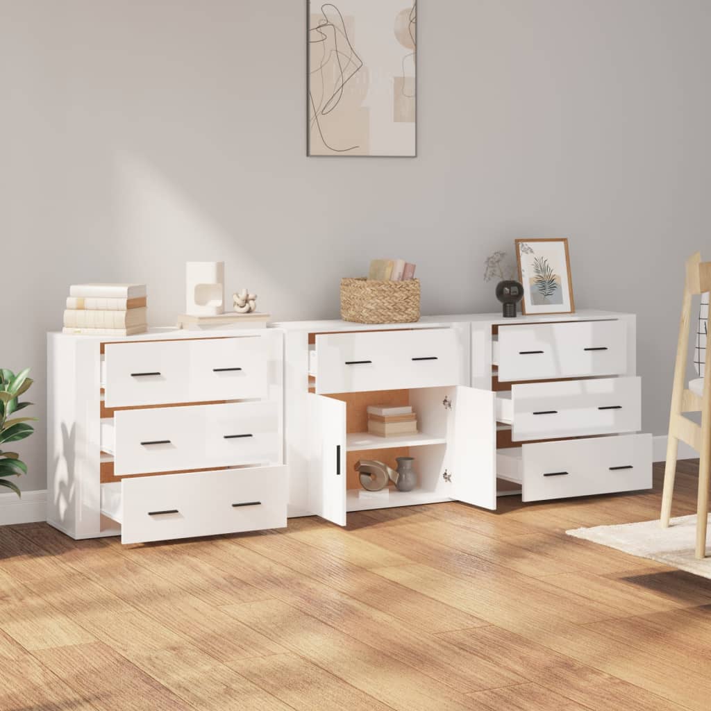 Sideboards 3 pcs High Gloss White Engineered Wood