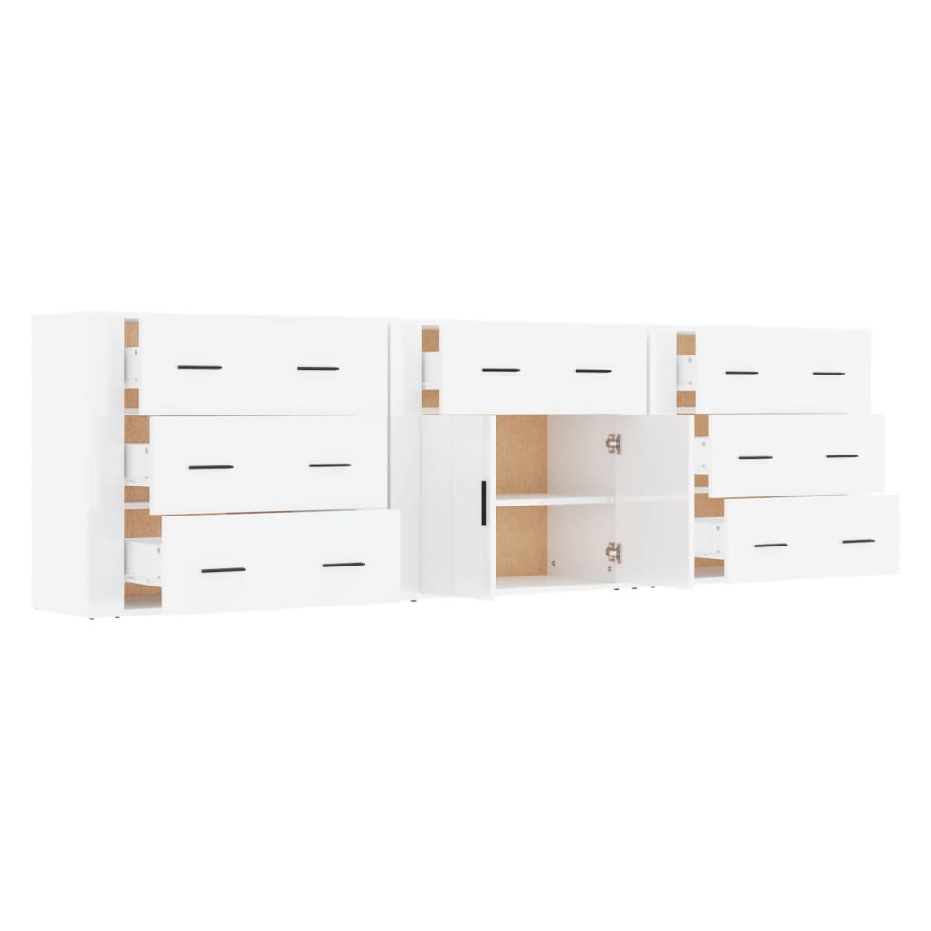 Sideboards 3 pcs High Gloss White Engineered Wood