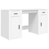 Desk with Cabinet White Engineered Wood - Front View