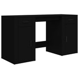 Desk with Cabinet Black Engineered Wood - Front View