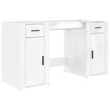 Desk with Cabinet High Gloss White Engineered Wood