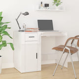 Desk with Cabinet High Gloss White Engineered Wood - Side View