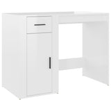 Desk with Cabinet High Gloss White Engineered Wood - 45-Degree Angle