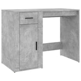 Desk with Cabinet Concrete Grey Engineered Wood - 45-Degree Angle