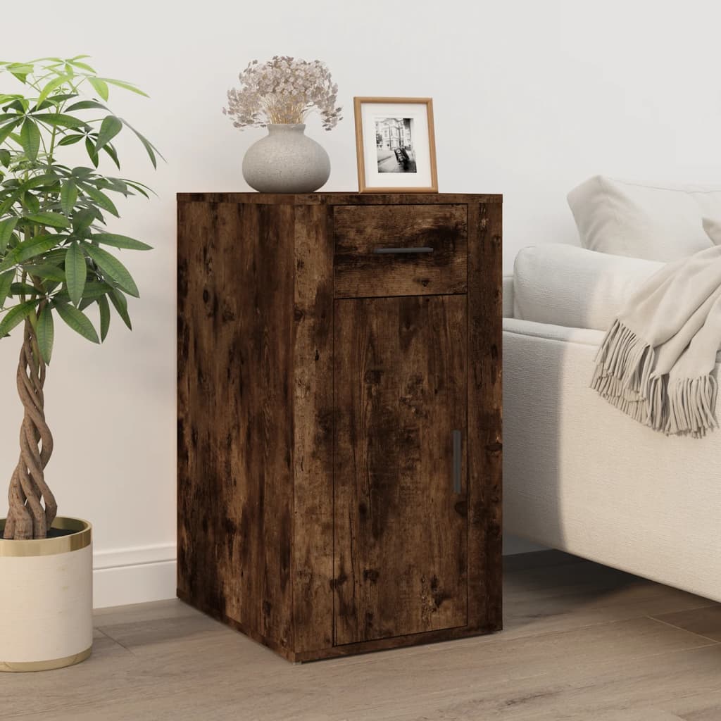 Desk with Cabinet Smoked Oak Engineered Wood