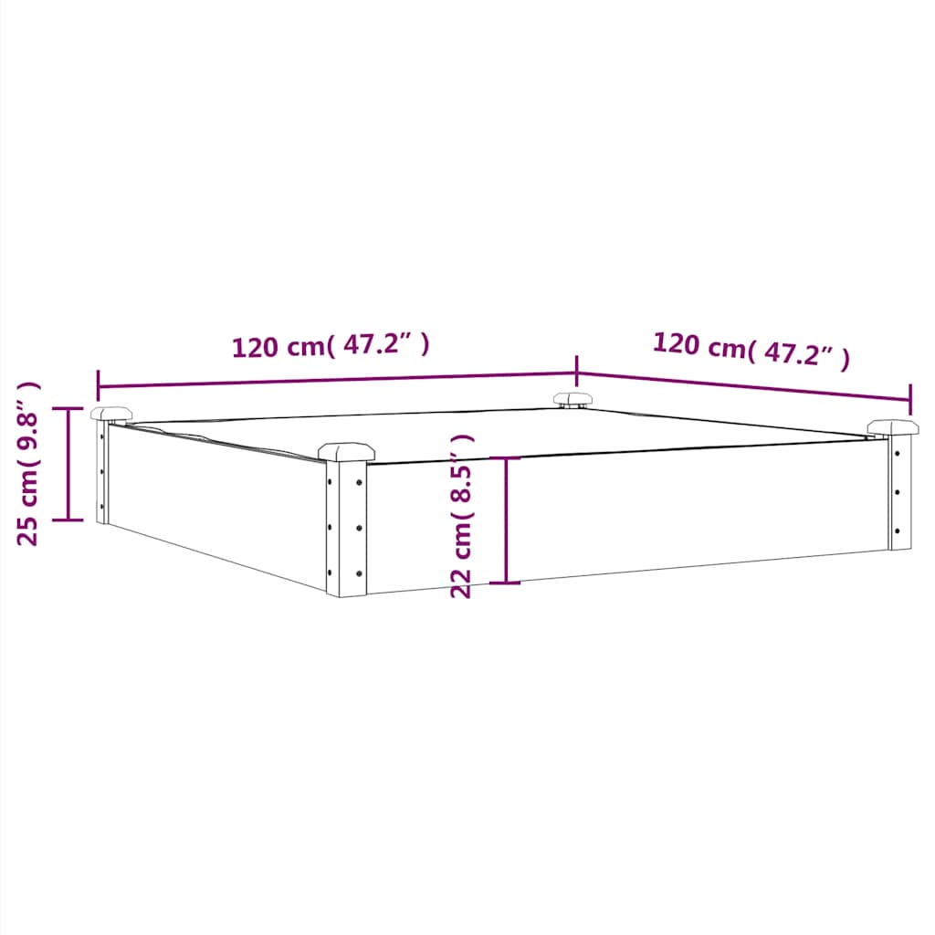 Garden Raised Bed with Liner 120x120x25 cm Solid Wood Fir