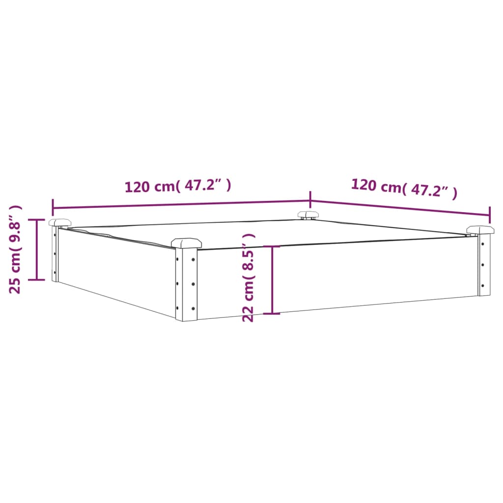 Garden Raised Bed with Liner Brown 120x120x25 cm Solid Wood Fir