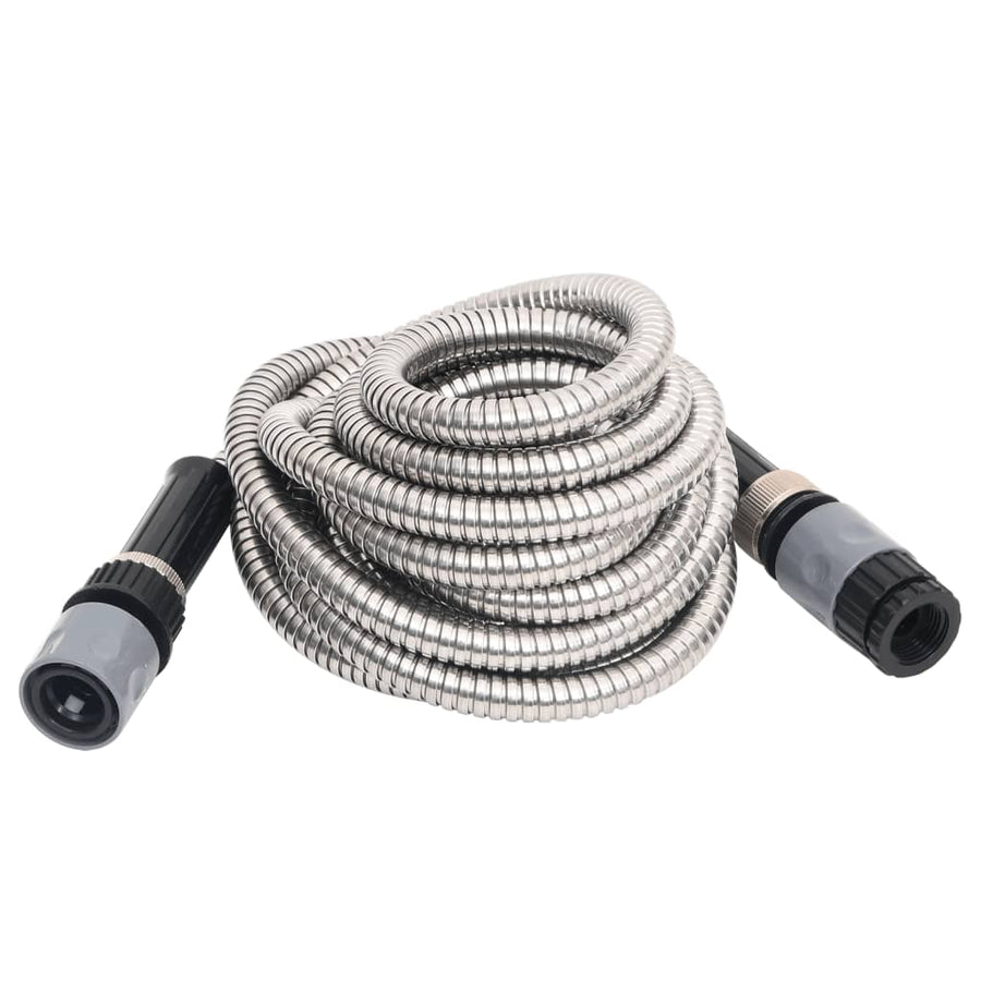 Garden Hose with Spray Nozzle Silver 0.6" 7.5 m Stainless Steel