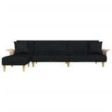 L-shaped Sofa Bed Black 279x140x70 cm Fabric - Side View