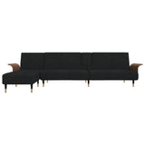 L-shaped Sofa Black 279x140x70 cm Velvet - Side View