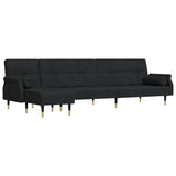 L-shaped Sofa Bed Black 271x140x70 cm Velvet - Front View
