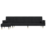 L-shaped Sofa Bed Black 271x140x70 cm Velvet - Side View