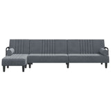 L-shaped Sofa Bed Dark Grey 260x140x70 cm Velvet - Side View