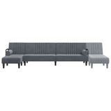 L-shaped Sofa Bed Dark Grey 260x140x70 cm Velvet - Close-Up Angle