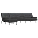 L-shaped Sofa Bed Black 255x140x70 cm Faux Leather - Front View