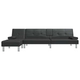 L-shaped Sofa Bed Black 255x140x70 cm Faux Leather - Side View