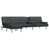 L-shaped Sofa Bed Black 255x140x70 cm Faux Leather - Top-Down View