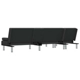 L-shaped Sofa Bed Black 255x140x70 cm Faux Leather - Rear View