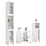 3 Piece Bathroom Cabinet Set White Engineered Wood - Top-Down View