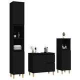 3 Piece Bathroom Cabinet Set Black Engineered Wood - Side View