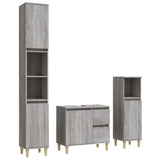 3 Piece Bathroom Cabinet Set Grey Sonoma Engineered Wood - Front View