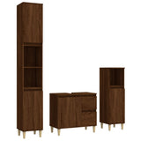3 Piece Bathroom Cabinet Set Brown Oak Engineered Wood - Front View