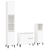 3 Piece Bathroom Cabinet Set White Engineered Wood - Front View