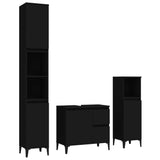 3 Piece Bathroom Cabinet Set Black Engineered Wood - Front View