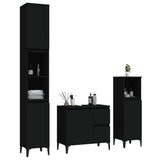 3 Piece Bathroom Cabinet Set Black Engineered Wood - Side View