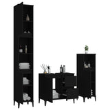 3 Piece Bathroom Cabinet Set Black Engineered Wood - Top-Down View