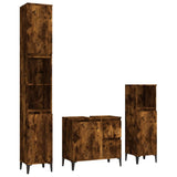 3 Piece Bathroom Cabinet Set Smoked Oak Engineered Wood - Front View
