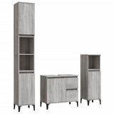 3 Piece Bathroom Cabinet Set Grey Sonoma Engineered Wood - Front View