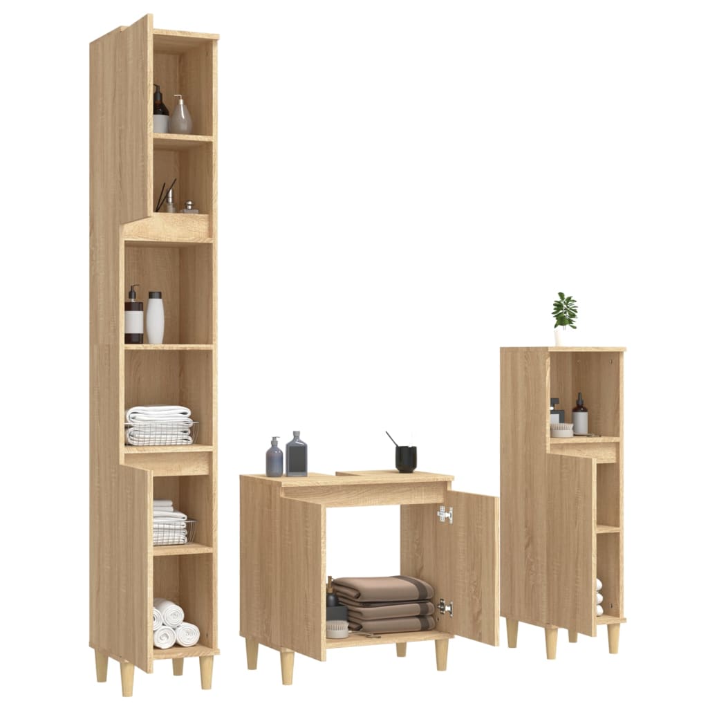 3 Piece Bathroom Furniture Set Sonoma Oak Engineered Wood