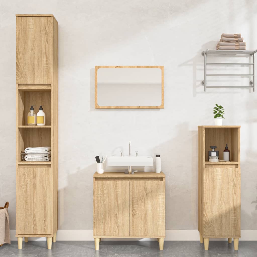 3 Piece Bathroom Furniture Set Sonoma Oak Engineered Wood