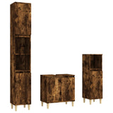 3 Piece Bathroom Furniture Set Smoked Oak Engineered Wood - Front View