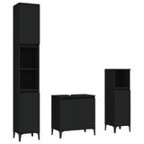 3 Piece Bathroom Furniture Set Black Engineered Wood - Front View