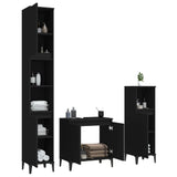 3 Piece Bathroom Furniture Set Black Engineered Wood - Top-Down View