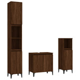 3 Piece Bathroom Furniture Set Brown Oak Engineered Wood - Front View