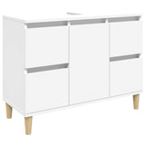 3 Piece Bathroom Furniture Set White Engineered Wood - 45-Degree Angle